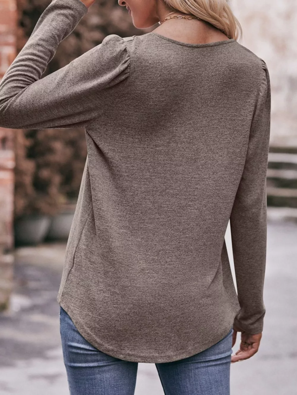 Pleated Square Neck Long Sleeve T-Shirt, image 4