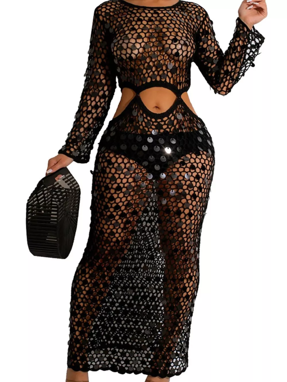 Sequin Mesh Cutout Maxi Dress, image 15