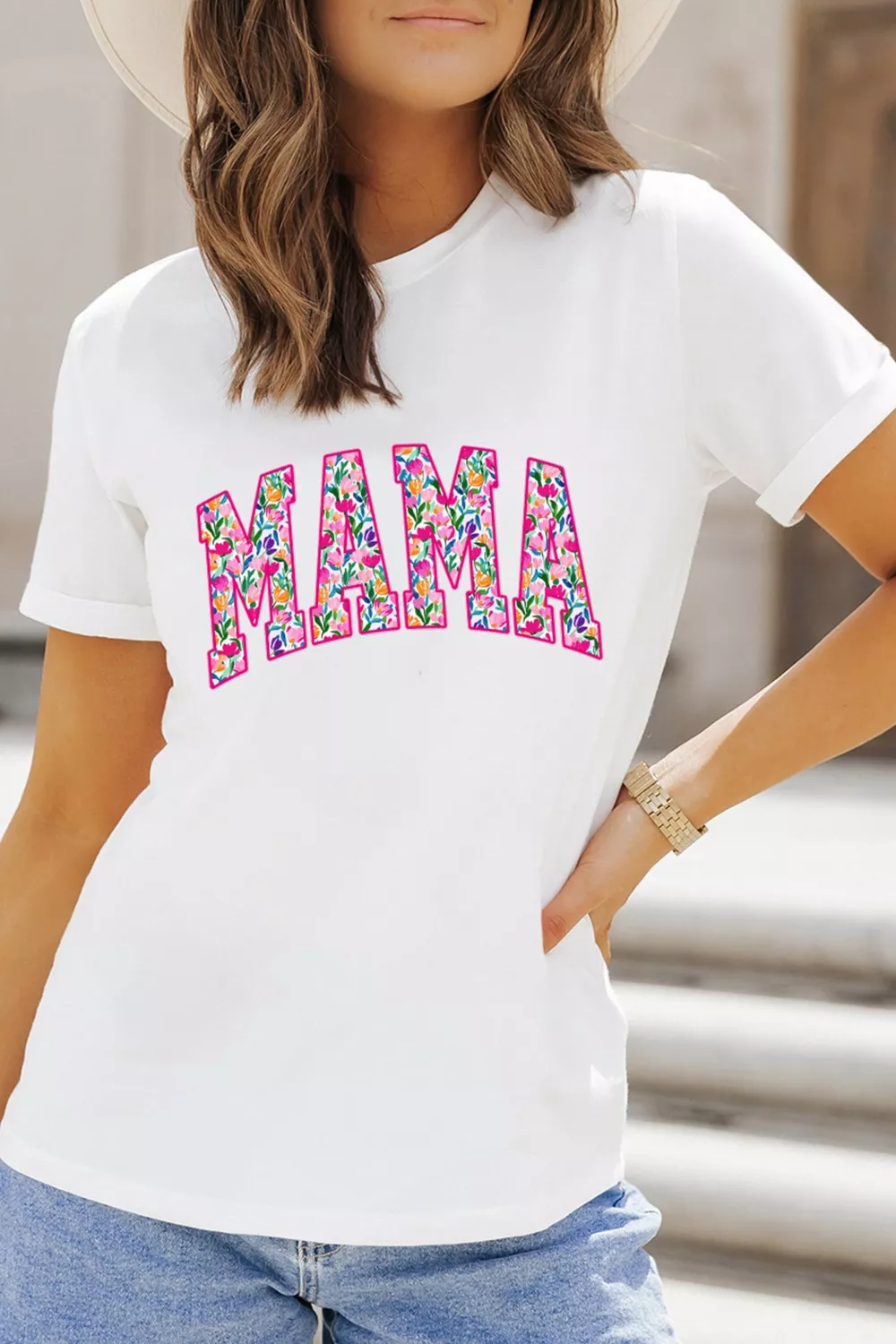 Full Size Floral Mama Graphic Casual Short Sleeve T-Shirt Plus Size, image 7