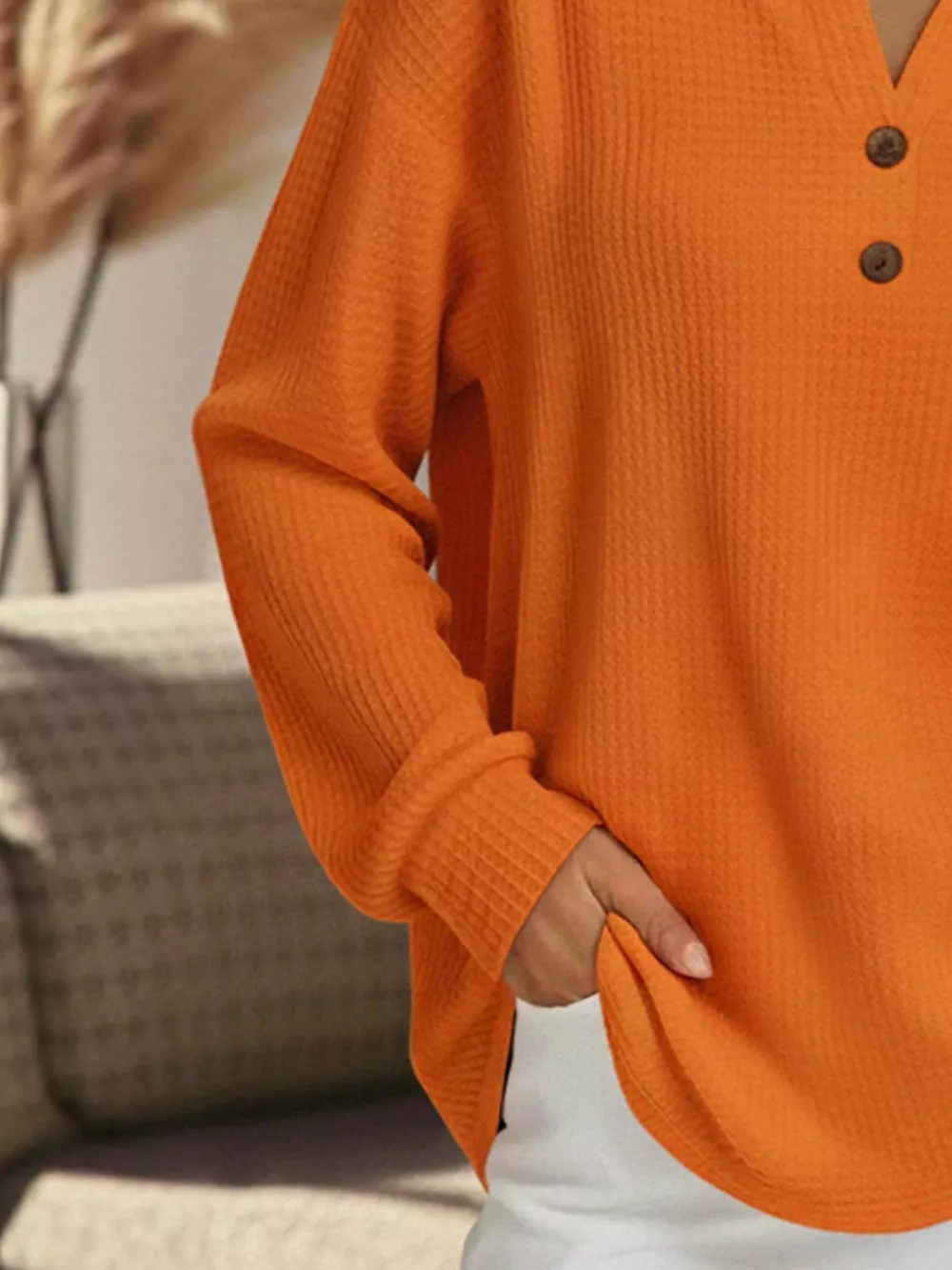 Full Size Textured Knit Decor Button Top Plus Size, image 4