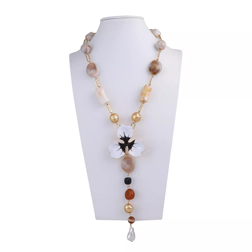 Alloy Dripping Oil Flower Resin Y-Shaped Necklace, image 2