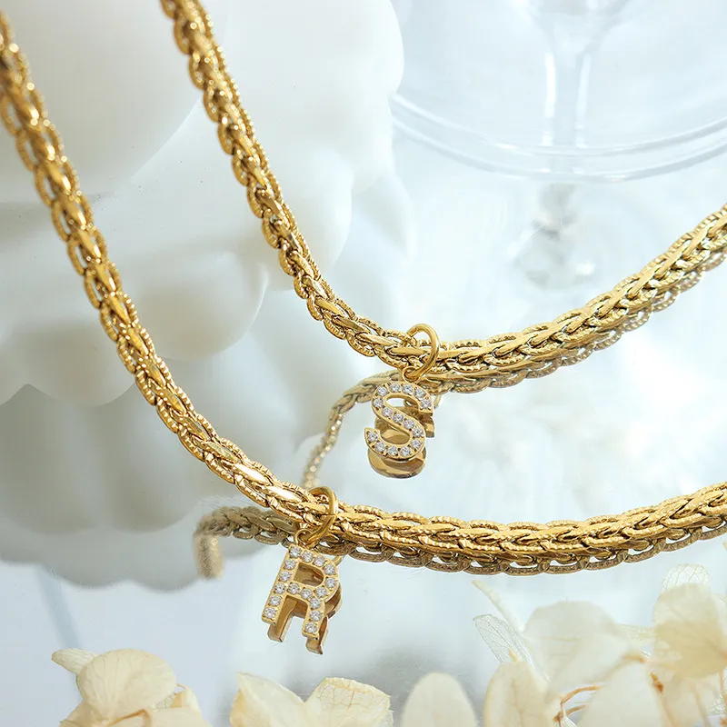 Brass Inlaid Zircon Letter Pendant Necklace, image 2