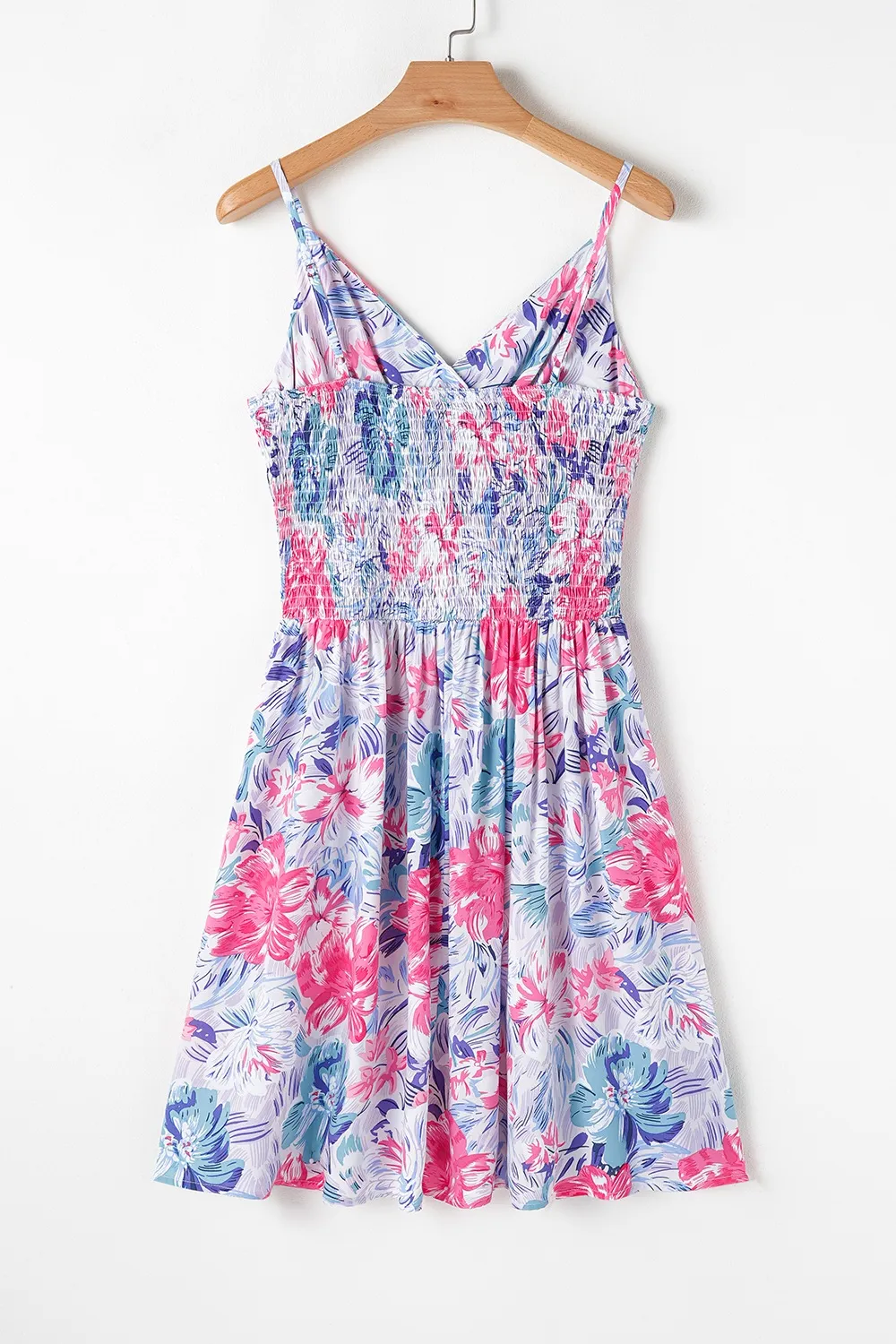 Floral Spaghetti Strap Surplice Neck Shirred Waist Mini Dress, image 2