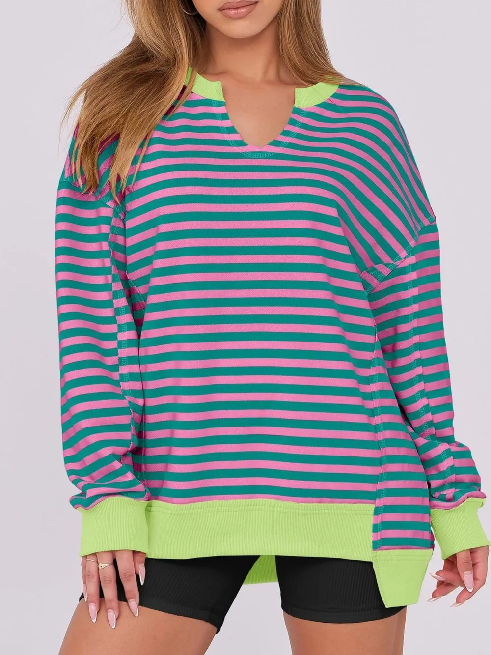 Notched Long Sleeve Oversized Sweatshirt, image 5