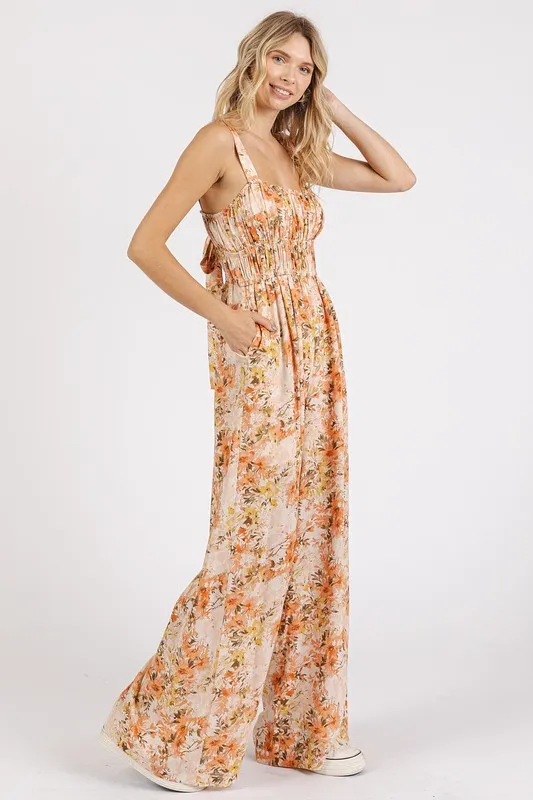 Flower Print Gathered Bust Sleeveless Jumpsuit, image 2