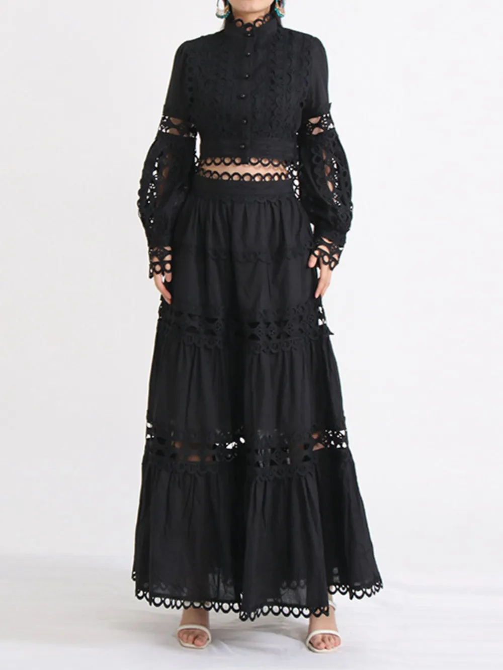 Lace Button Up Long Sleeve Top and Skirt Set, image 7
