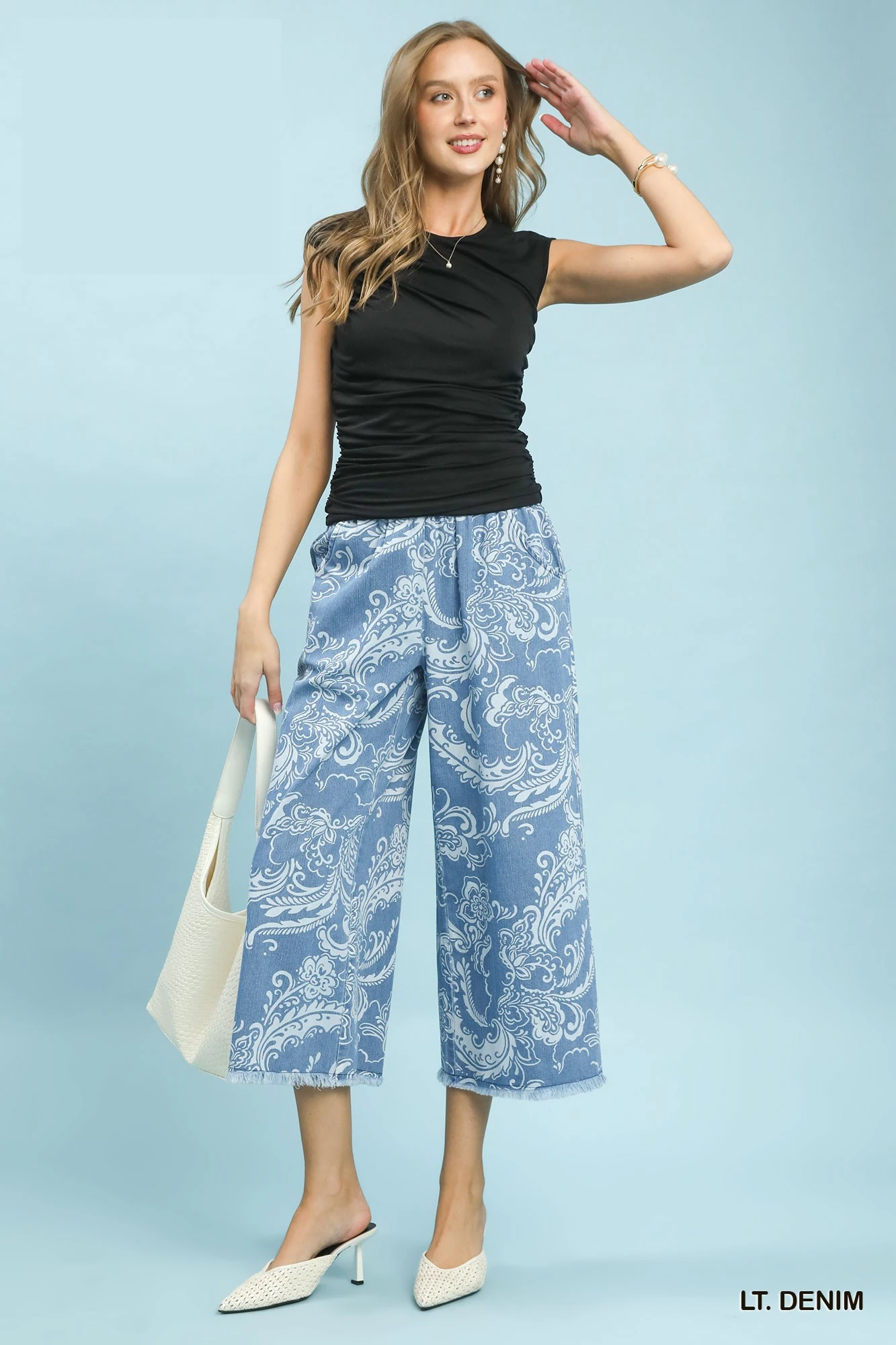Stone Wash Wide Leg Crop Pants, image 5