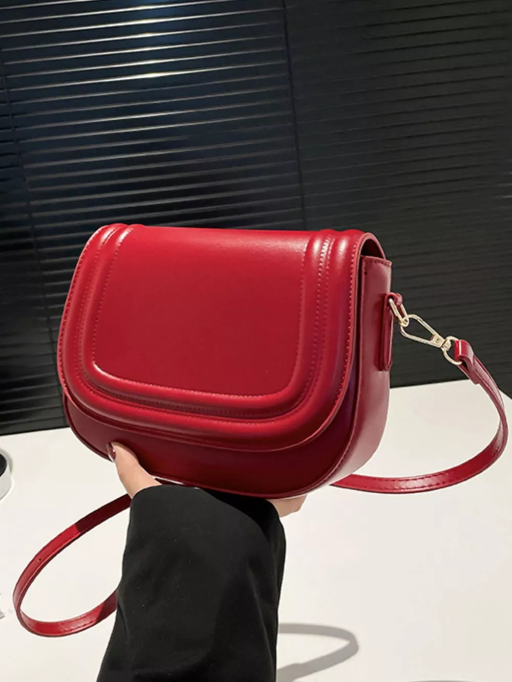 Elegant PU Leather Saddle Crossbody Bag, image 2