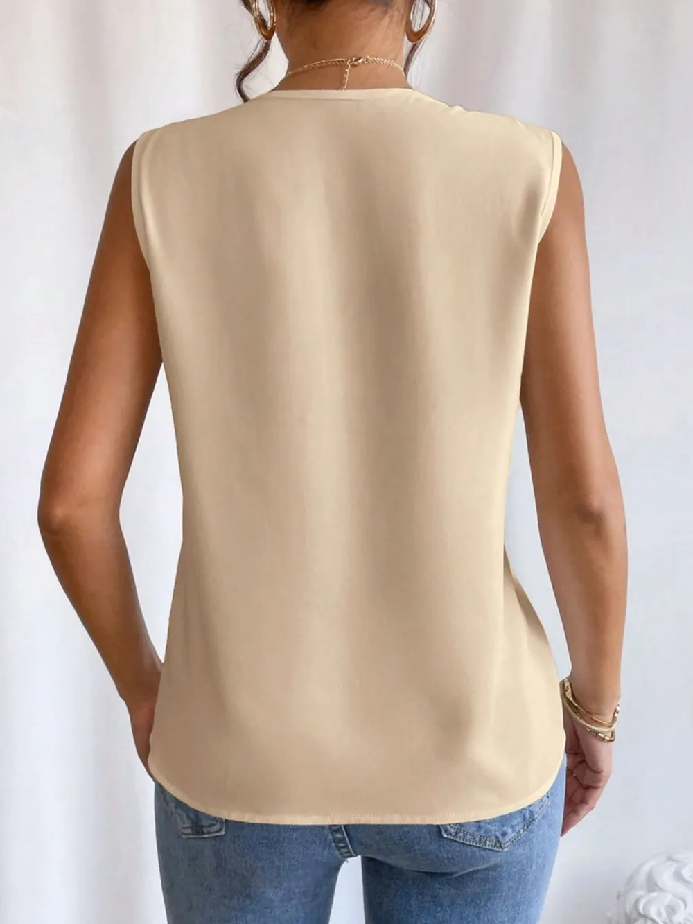 V-Neck Pleated Sleeveless Cami Tank Top, image 5