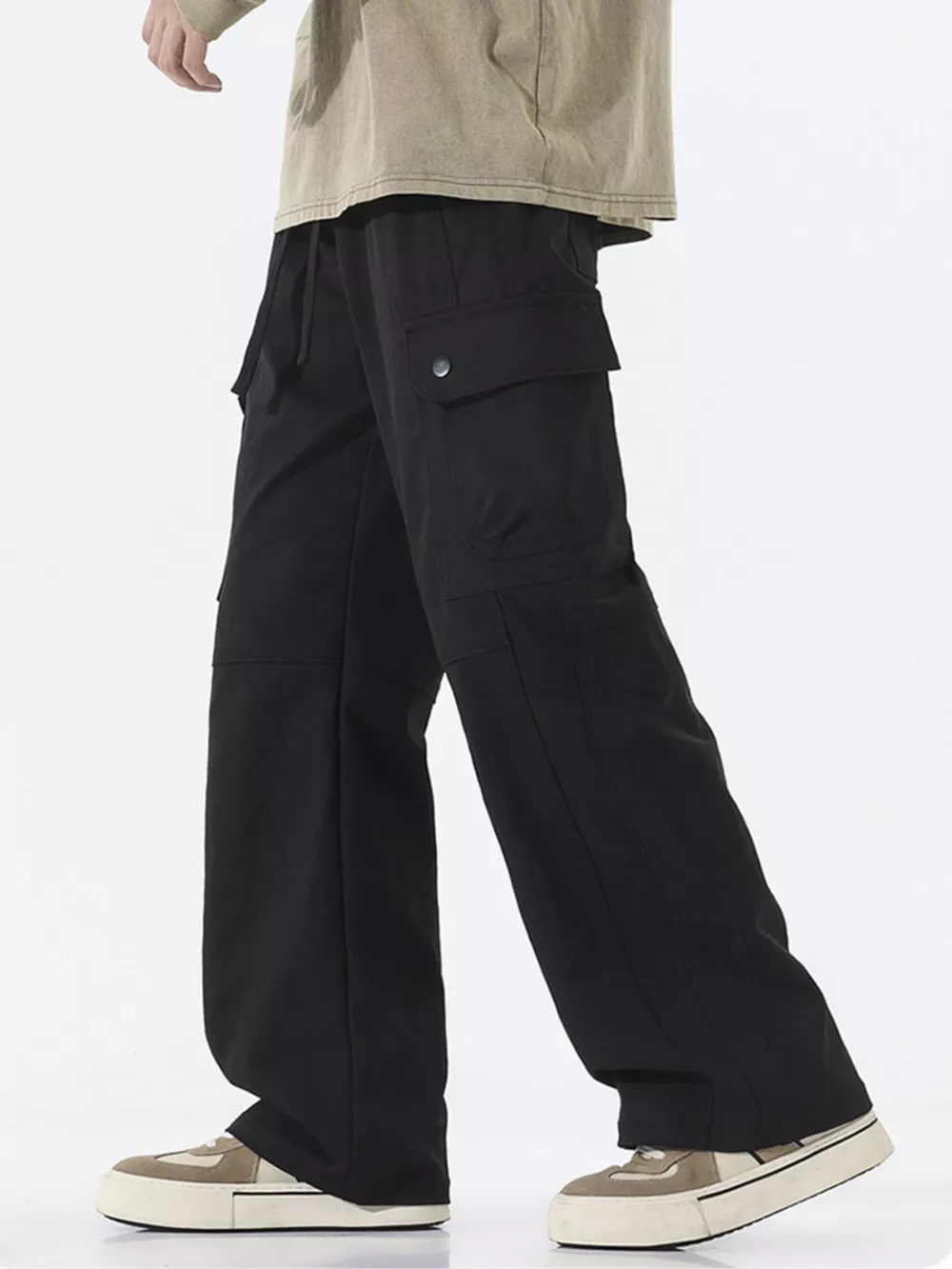 Men's Full Size Drawstring Cargo Wide Leg Pants Plus Size, image 4