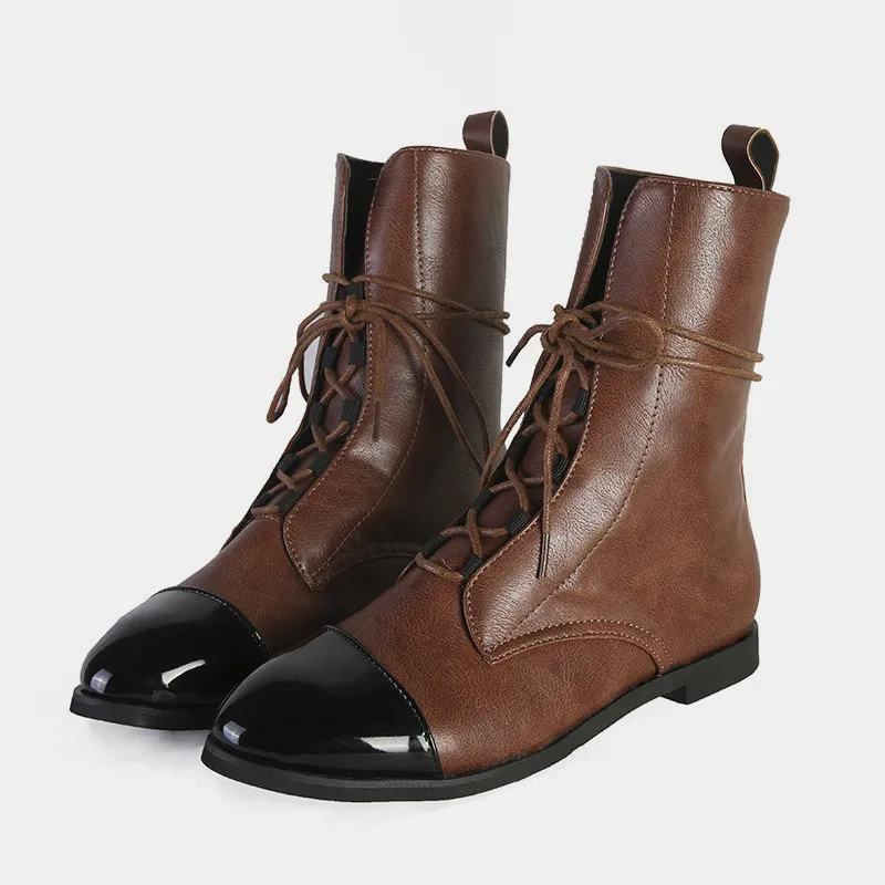 Contrast Lace Up Point Toe Boots, image 5