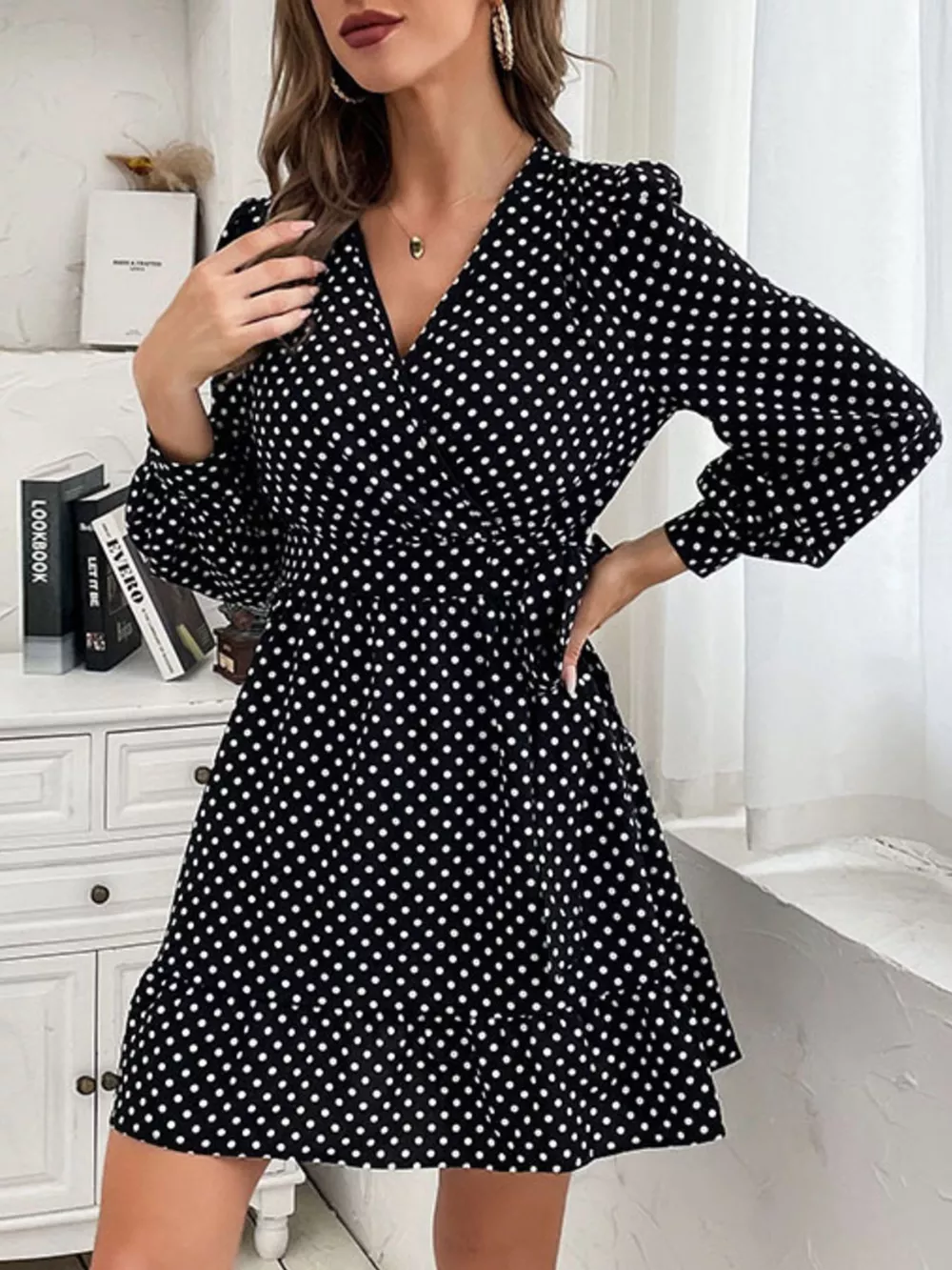 Polka Dot Wrap Mini Dress
