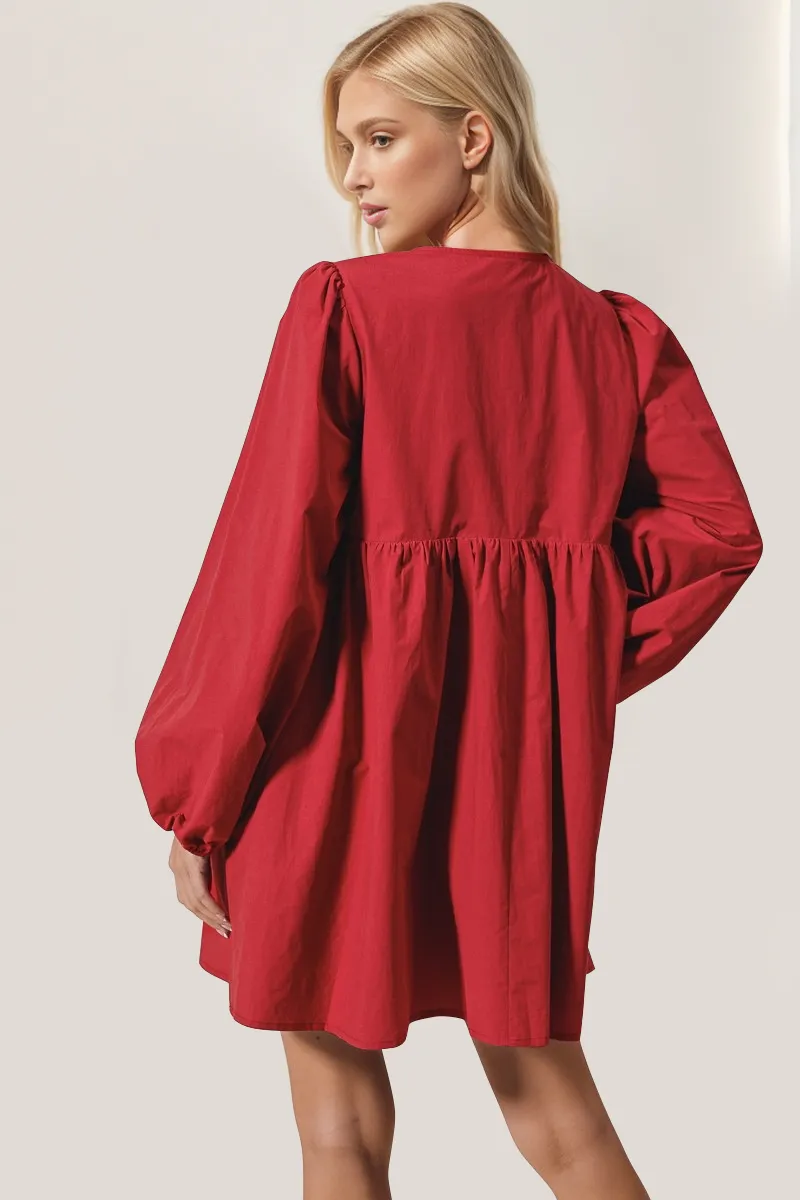Christmas Front Tied Long Sleeve Mini Dress, image 2