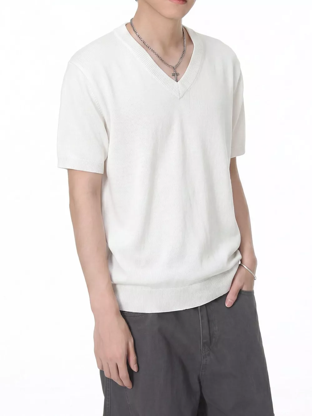 Men's V-Neck Short-Sleeve Knit T-Shirt, image 7