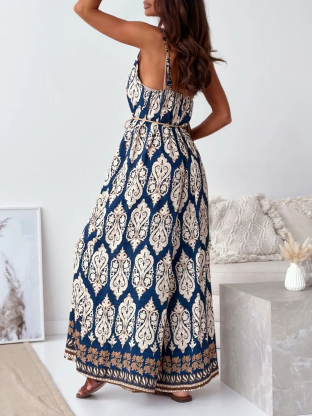 Paisley Print Spaghetti Strap Wide Leg Jumpsuit, image 5