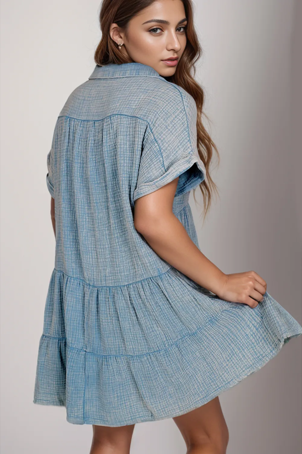 Tiered Notched Short Sleeve Dres, image 3