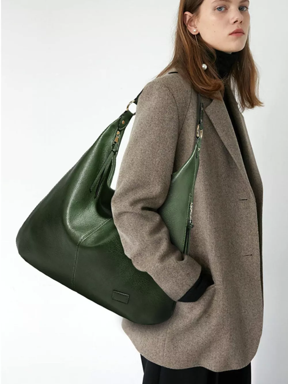 Leather Slouchy Shoulder Bag, image 3