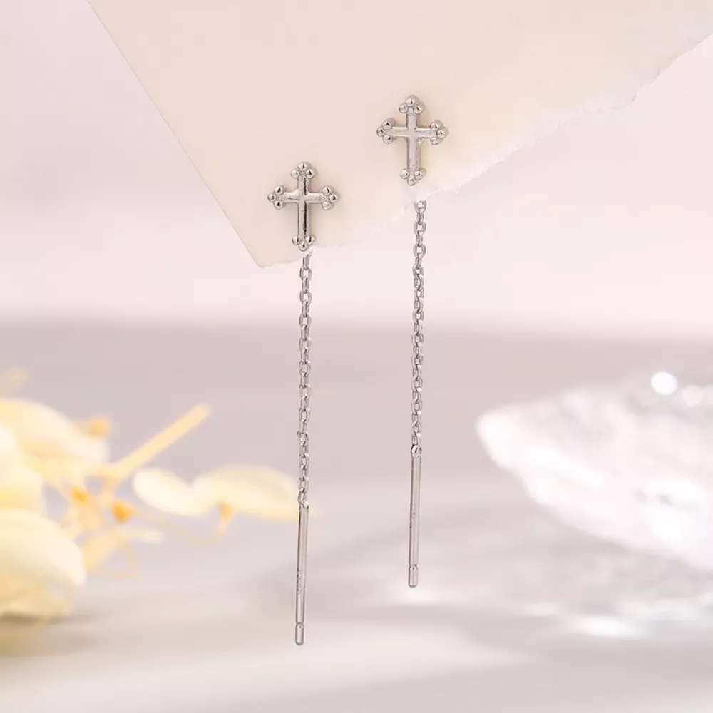 925 Sterling Silver Cross Earrings, image 5