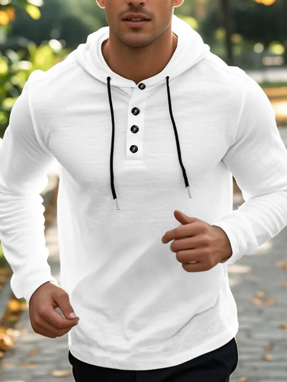 Men's Full Size Drawstring Button Detail Long Sleeve Hoodie Plus Size, image 6