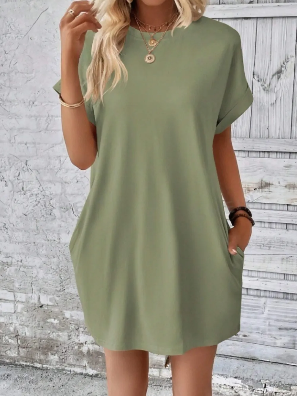 Short Sleeve Mini Tee Dress with Pockets, image 5
