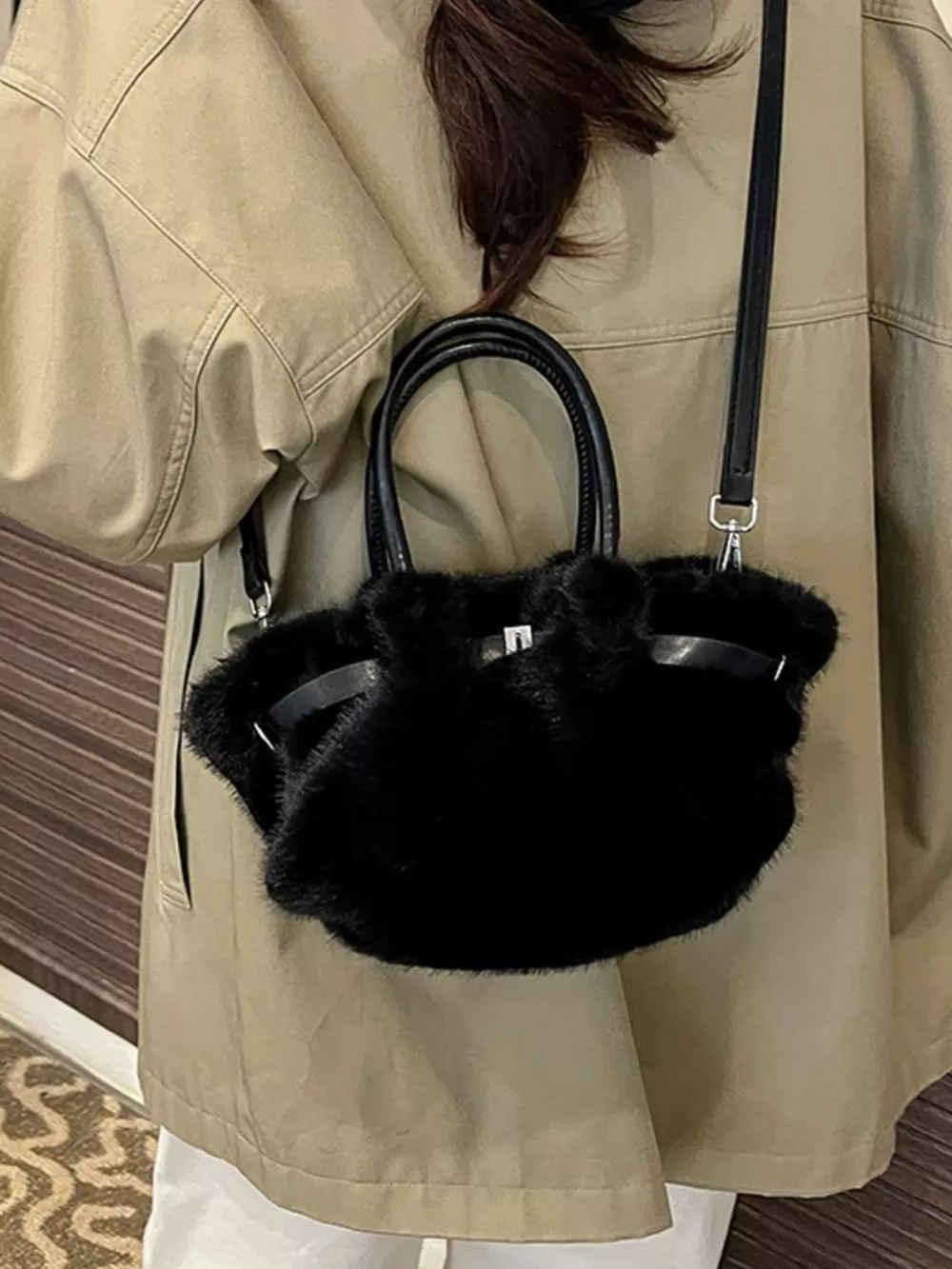 Fluffy Crossbody Bag with Buckle Detail, image 7