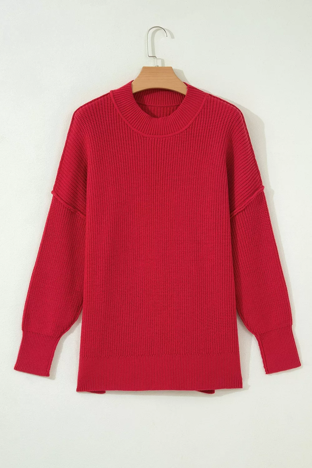 Long Sleeve Ribbed Knit Stand Neck Regular Fit Sweater, image 5