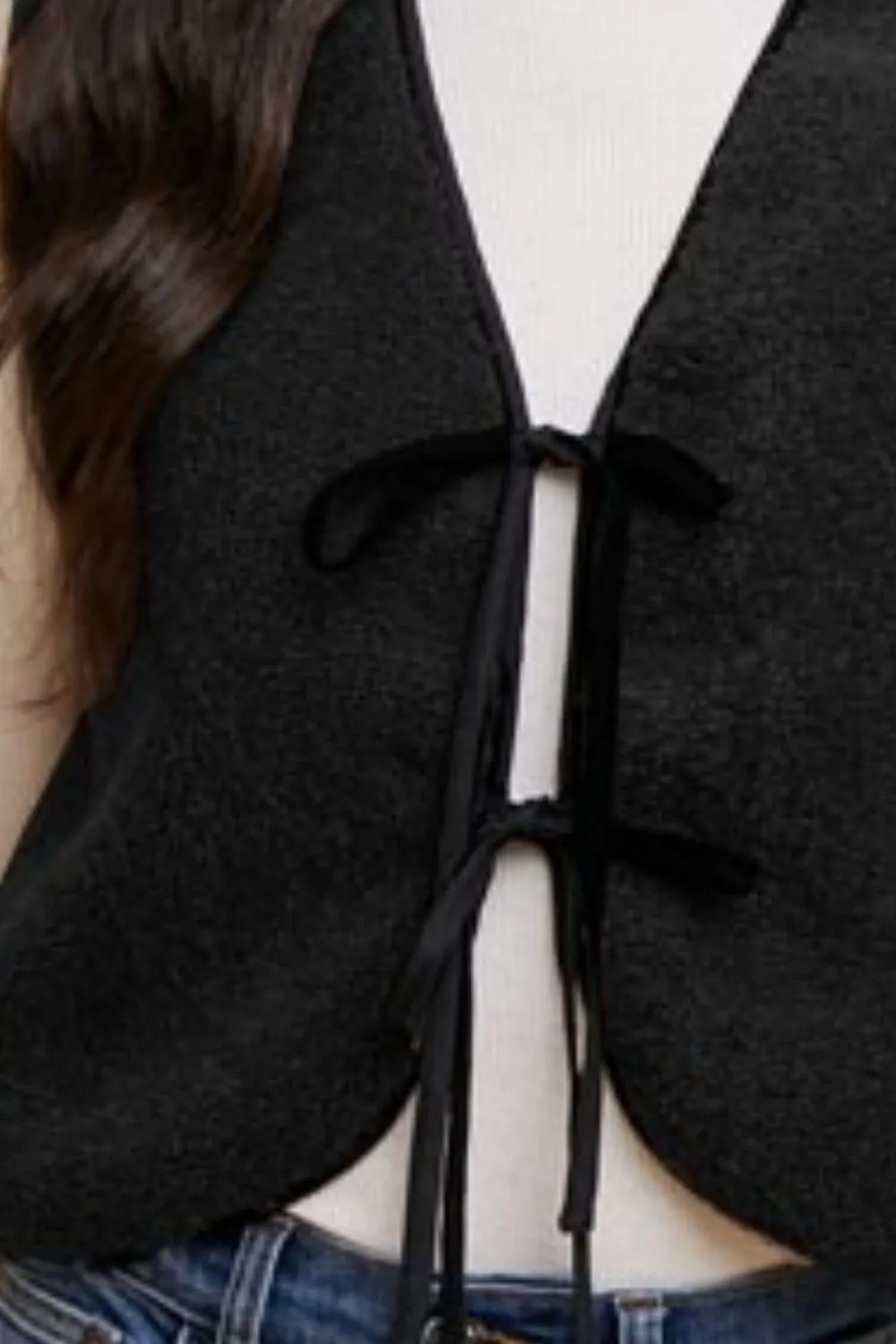V-Neck Tie Detail Vest Coat, image 3