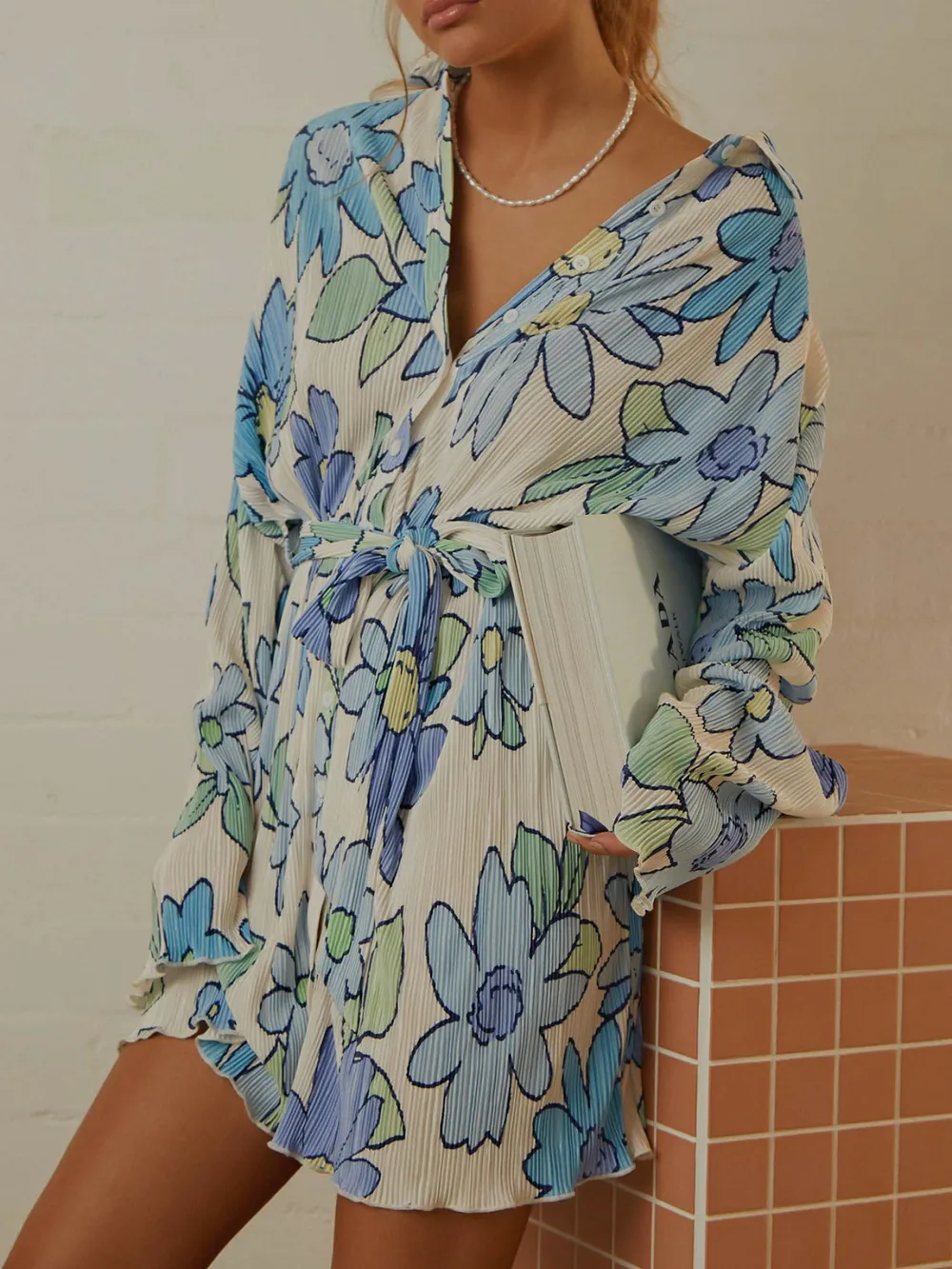 Printed Long Sleeve Mini Dress, image 7