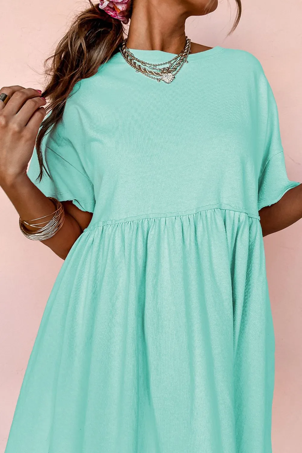 Round Neck Half Sleeve Mini Tee Dress, image 5