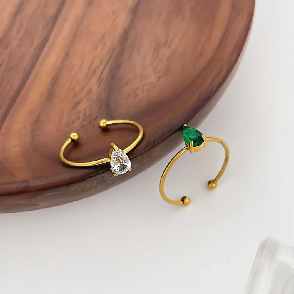 2-Piece 18K Gold-Plated Inlaid Zircon Open Ring, image 4