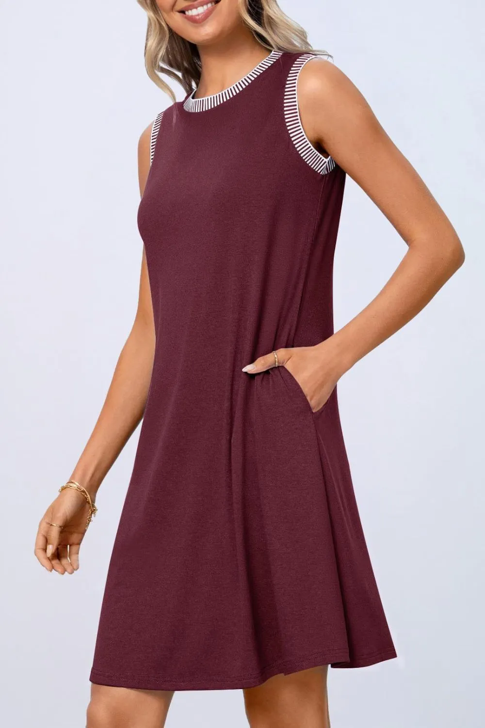 Round Neck Sleeveless Mini Tank Dress, image 4