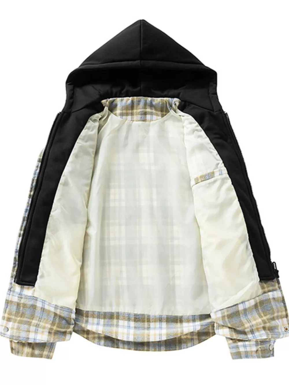 Men's Plus Size Drawstring Hooded Plaid Shirt Jacket, image 3