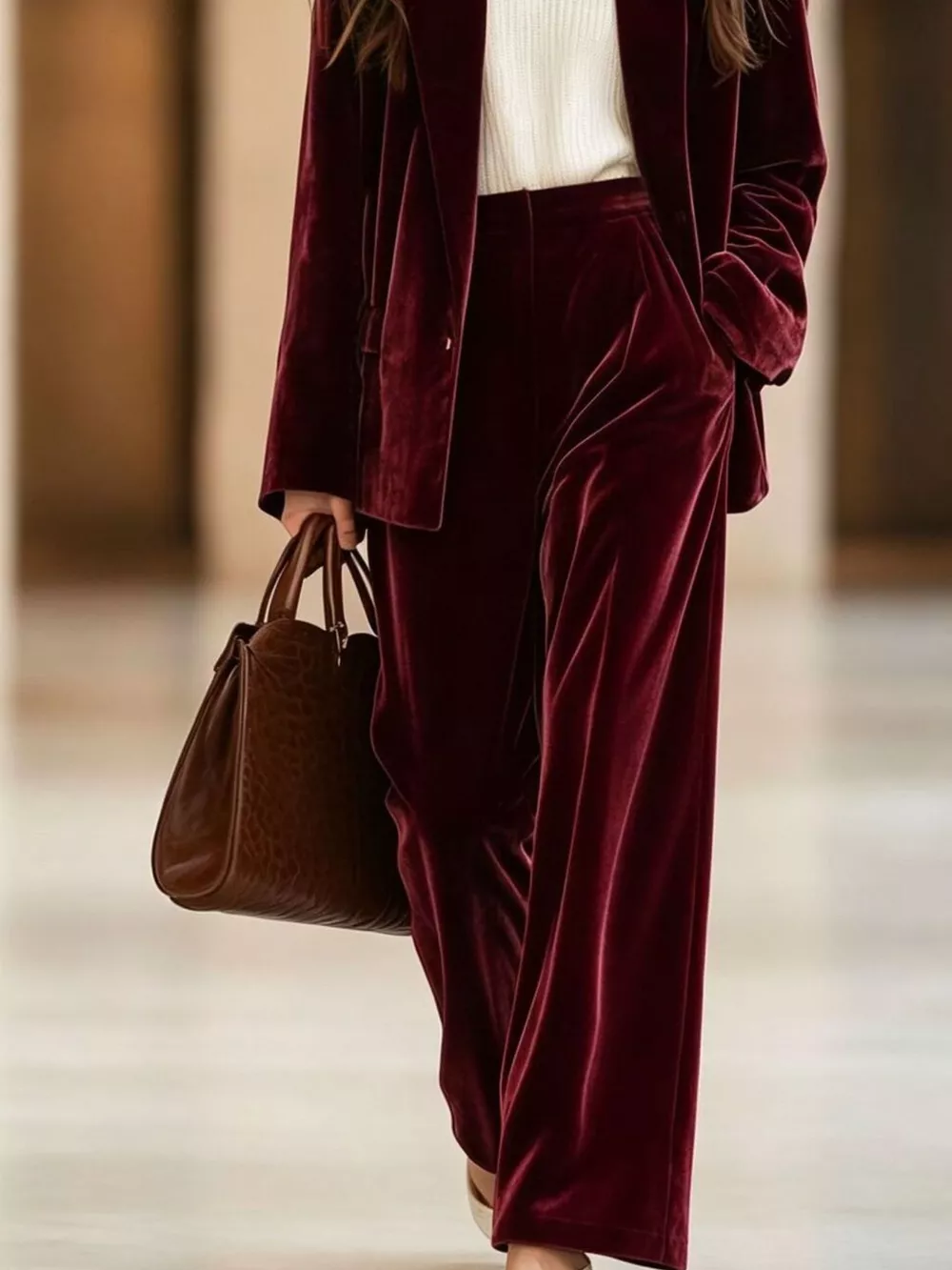 Velvet Blazer and Wide-Leg Pants Two-Piece Set, image 15
