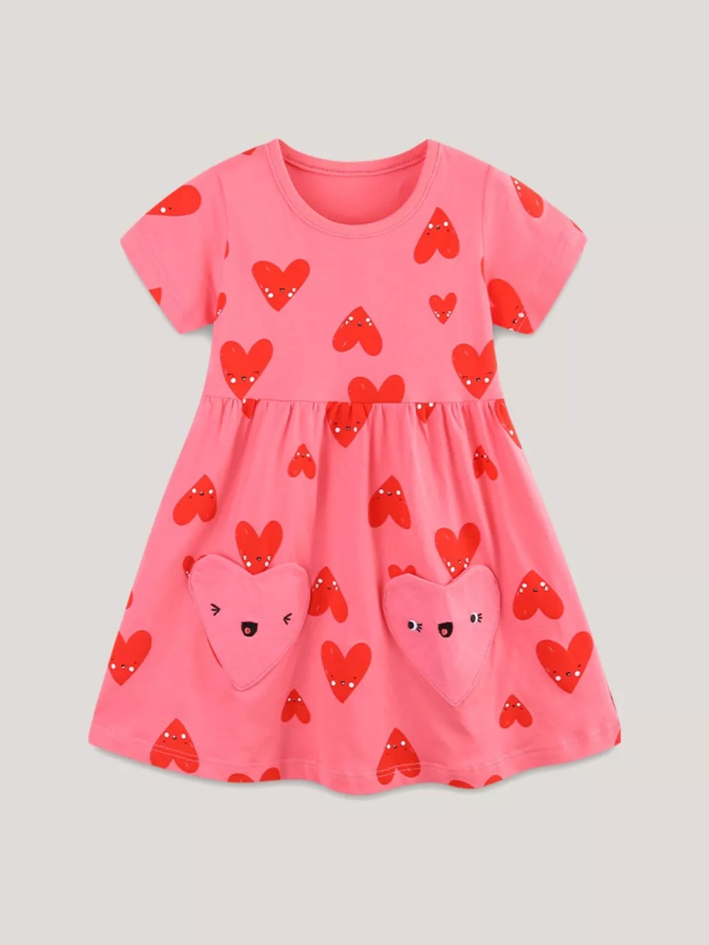 Children's Heart Print Pocket Detail Casual Dress, image 2