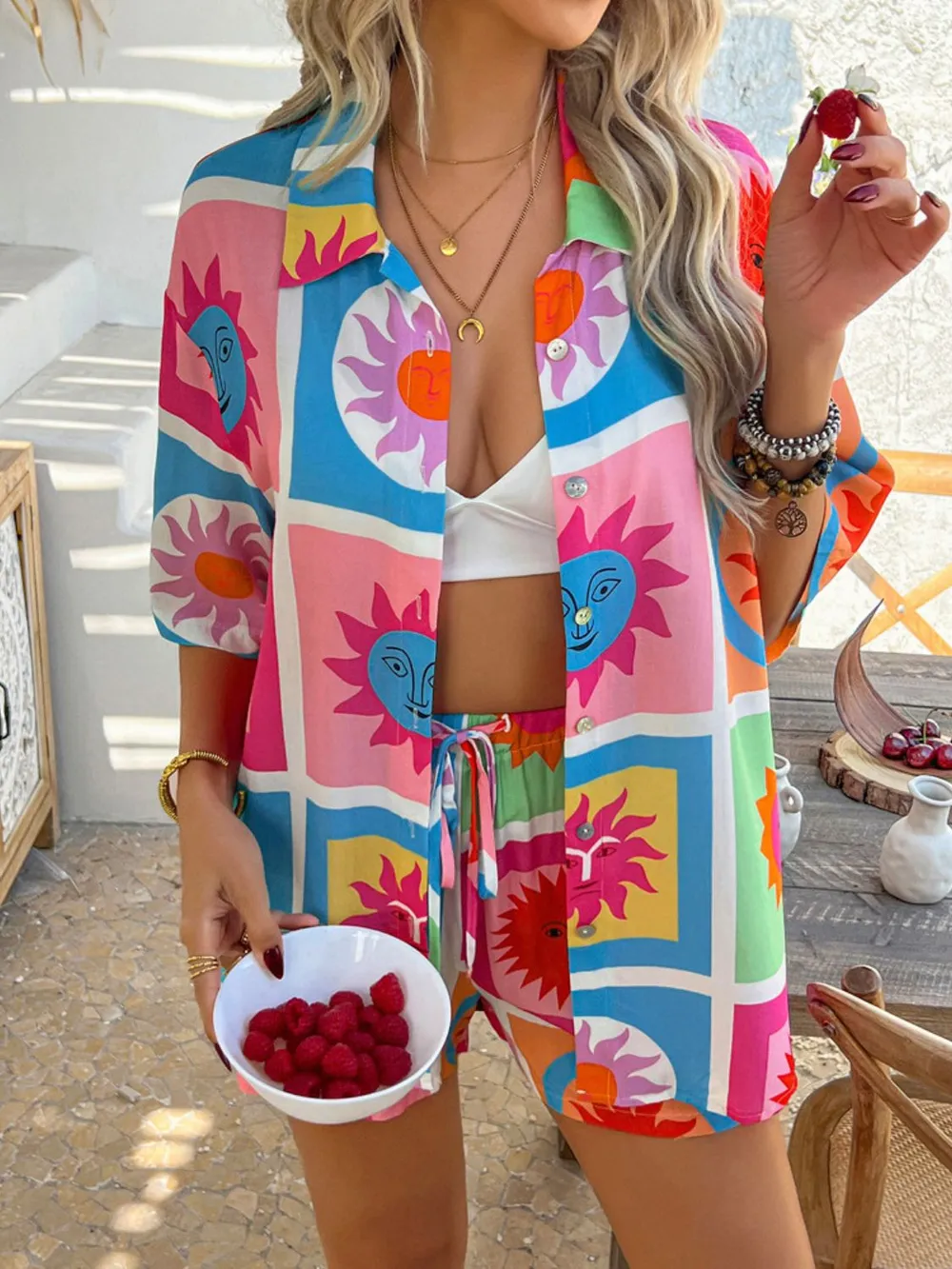 Printed Button Down Shirt and Shorts Set, image 34