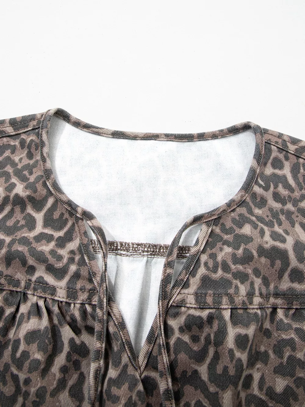 Leopard Print Ruffle Hem Denim Top, image 6