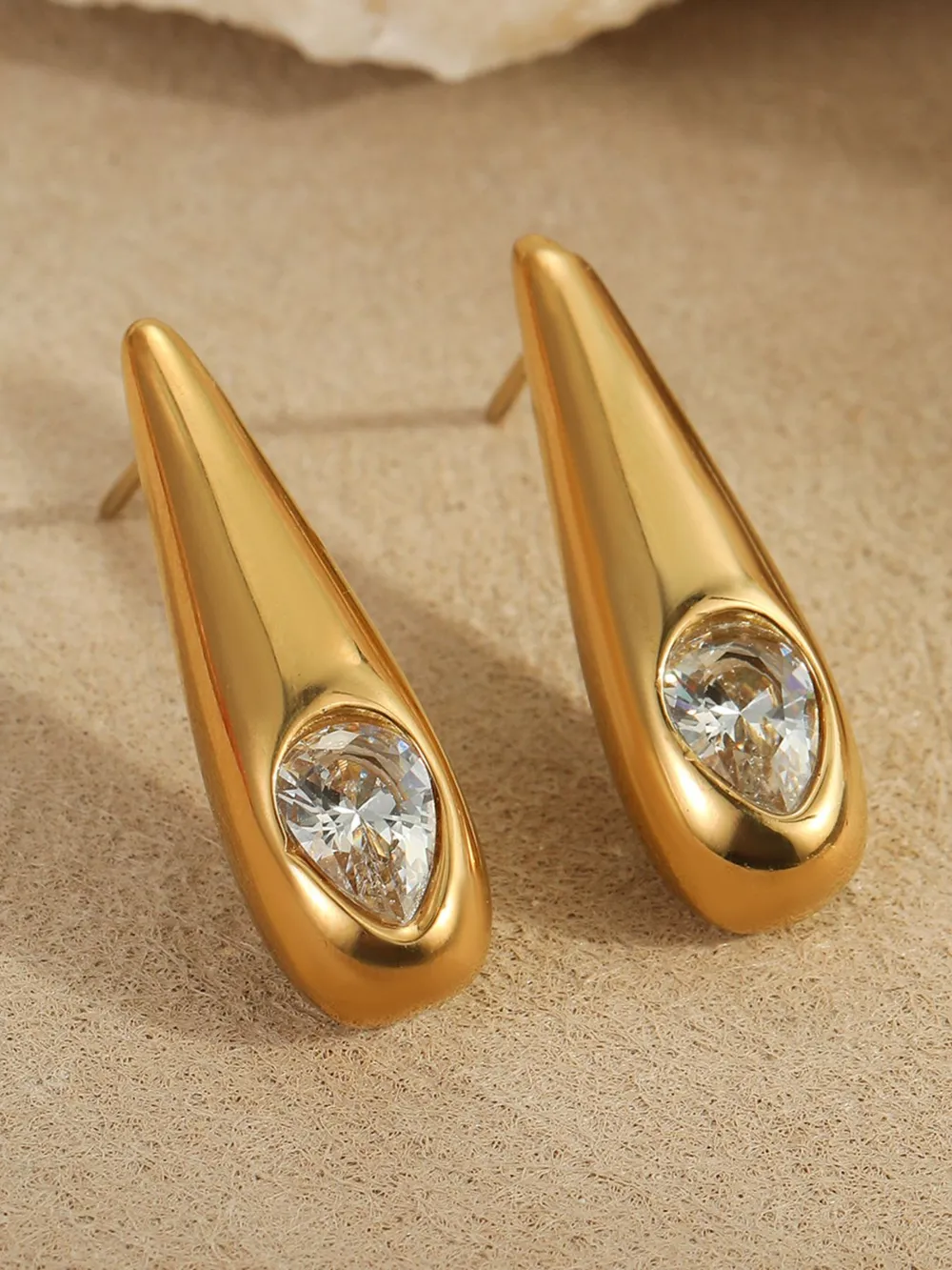 18K Gold-Plated Zircone Teardrop Earrings, image 2