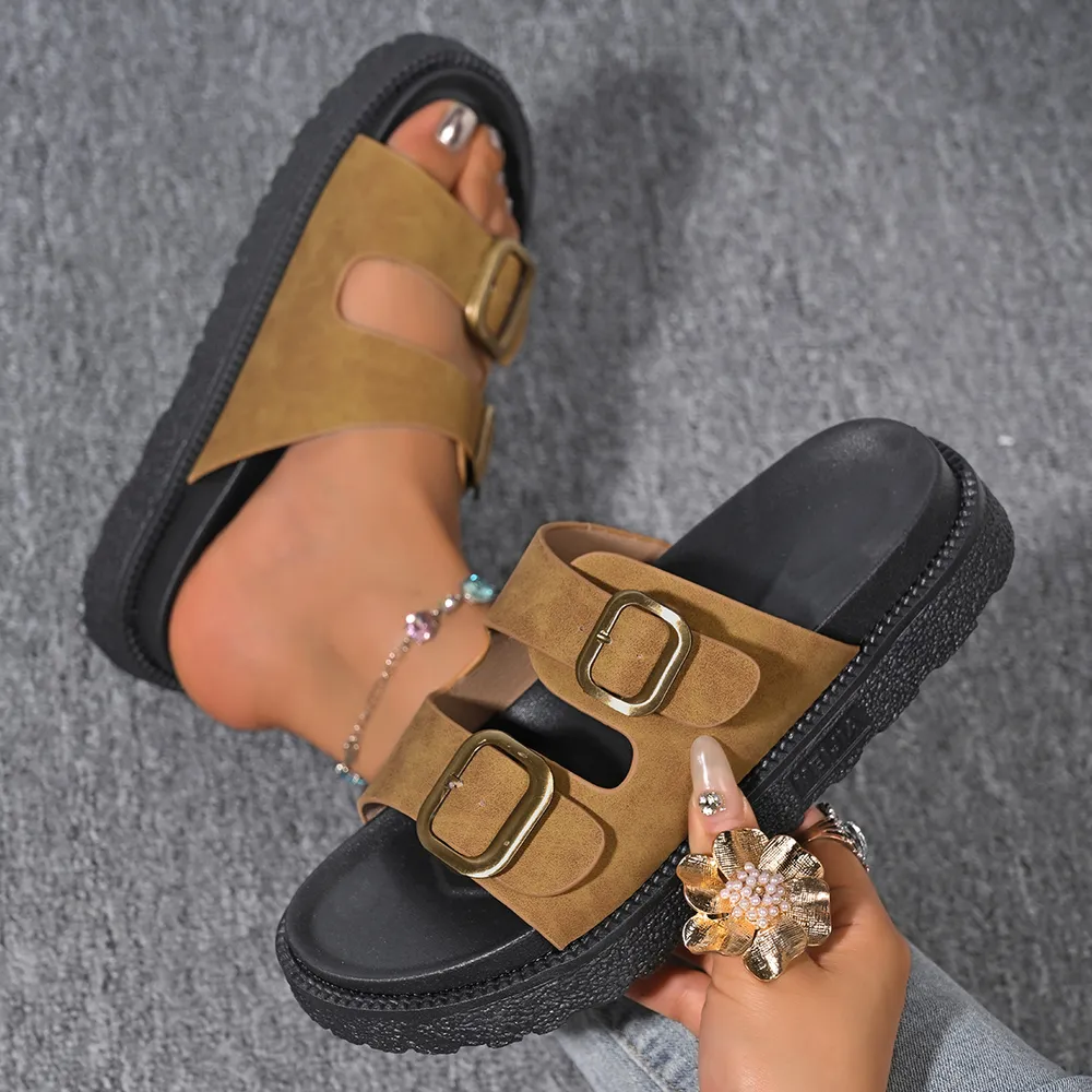 Double Buckle Slide Sandals, image 3