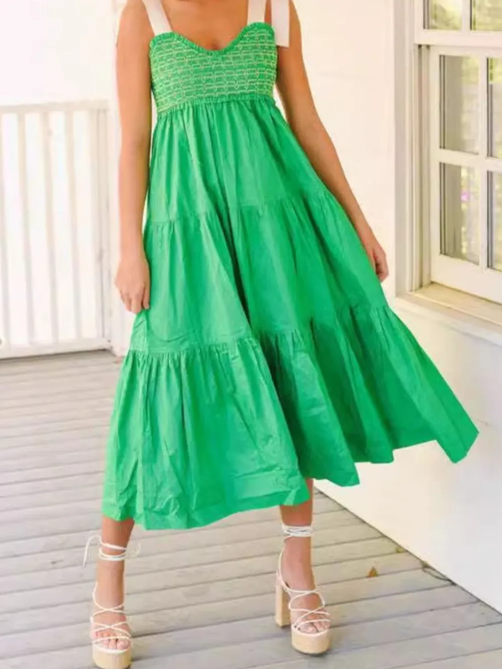 Tiered Tie Shoulder Midi Cami Dress, image 3