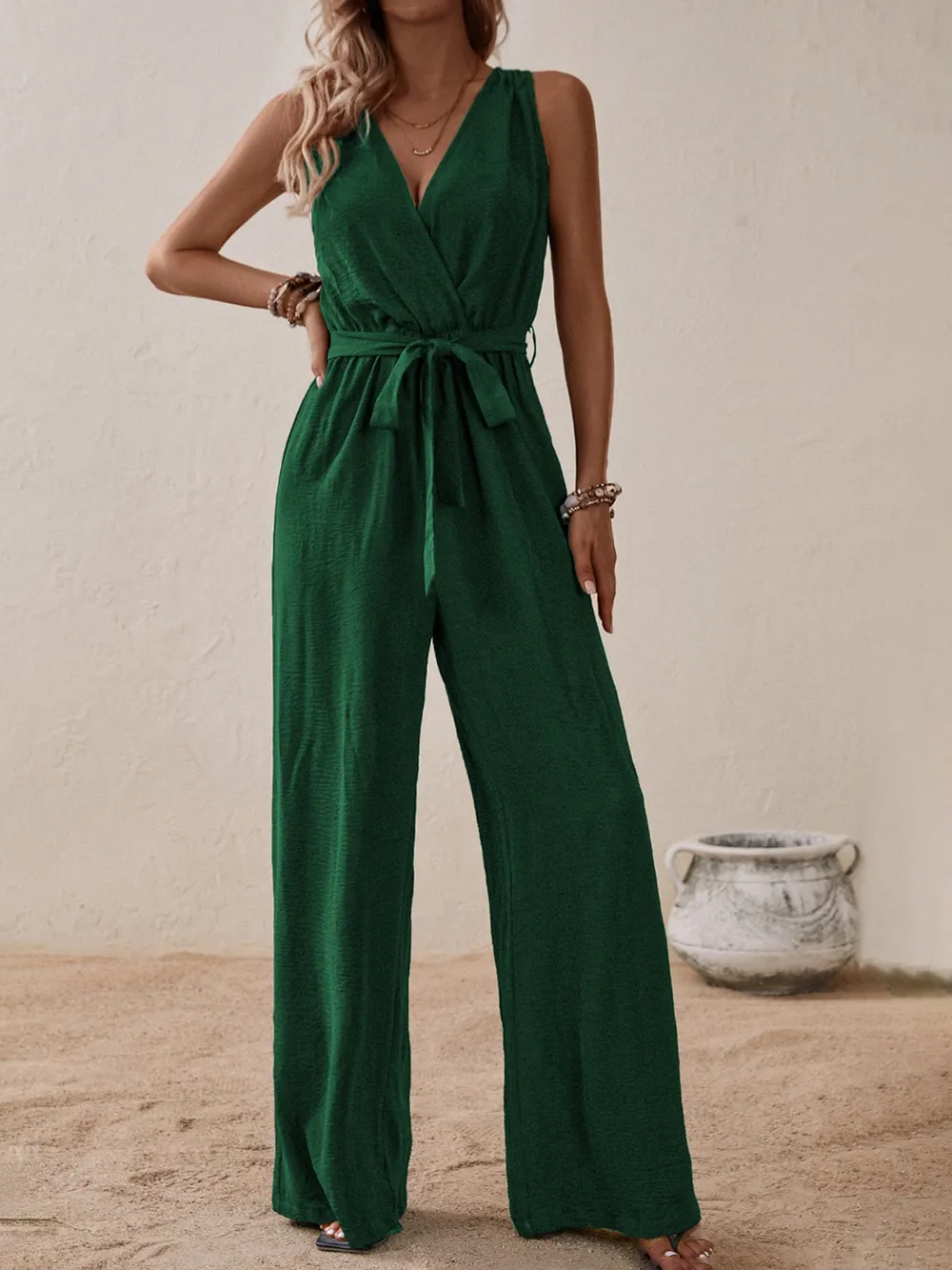 Tied Surplice Sleeveless Wide Leg Jumpsuit, image 4