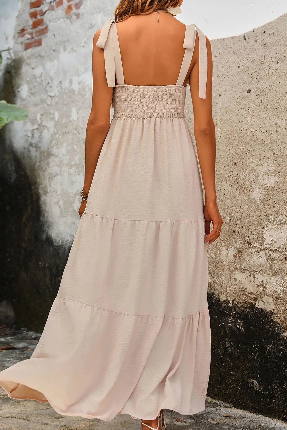 Tie Shoulder Smocked Tiered Dress, image 4