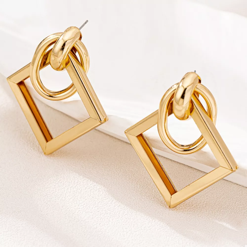 18K Gold-Plated Geometric Square Hoop Earrings, image 4