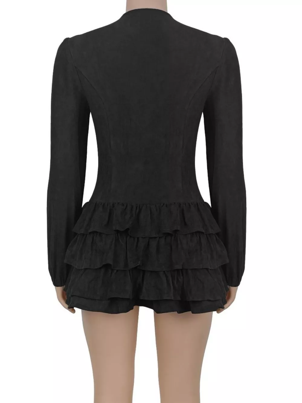 Lace-Up Ruffle Hem Long Sleeve Mini Dress, image 12