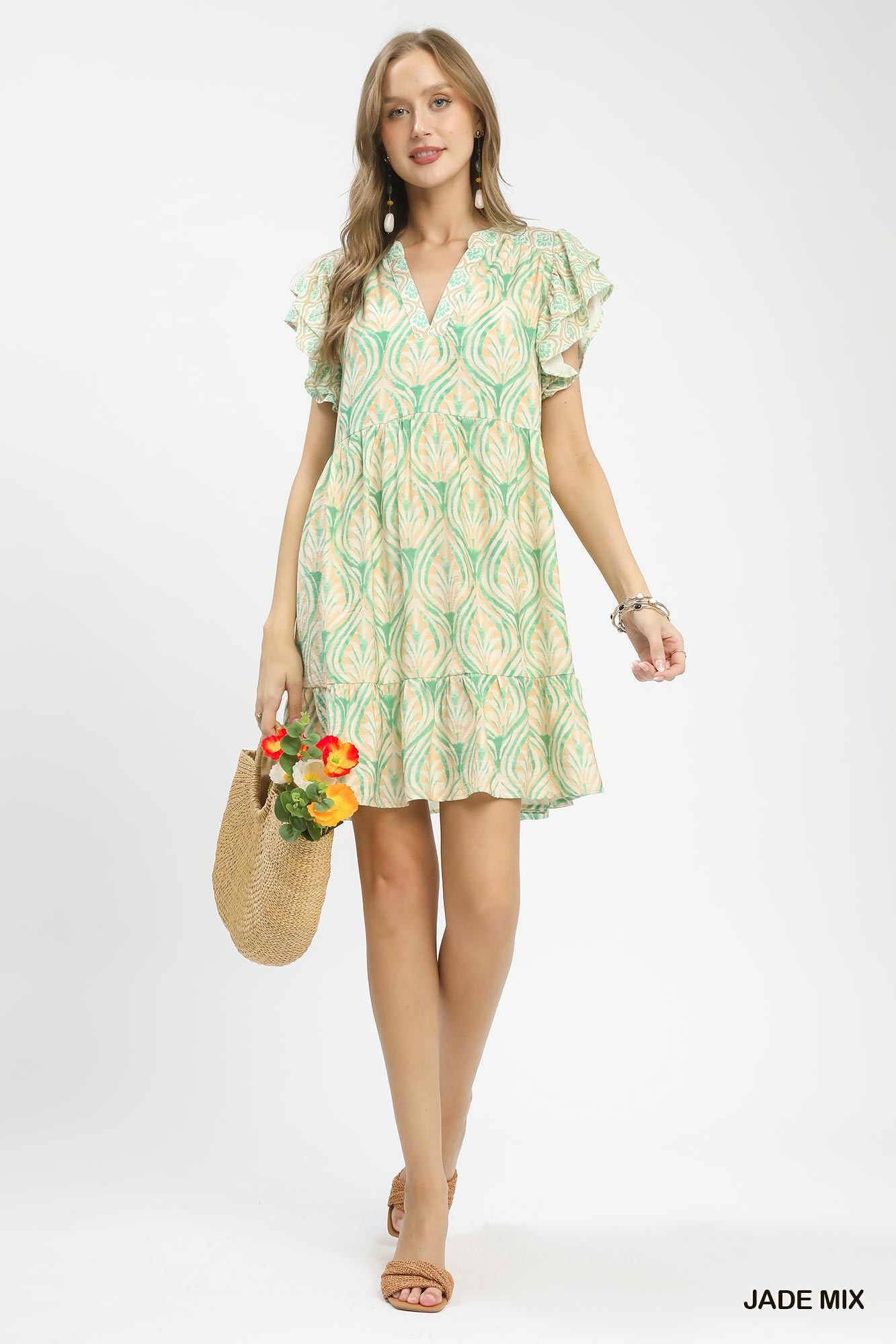 Mix Printed Flutter Sleeve Dress, image 2
