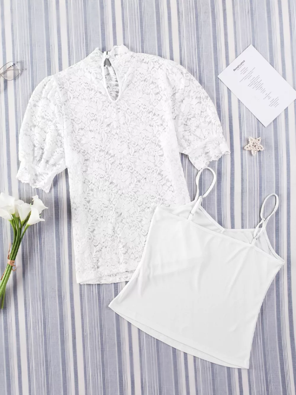 Cami & Lace Short Sleeve Blouse Set, image 3
