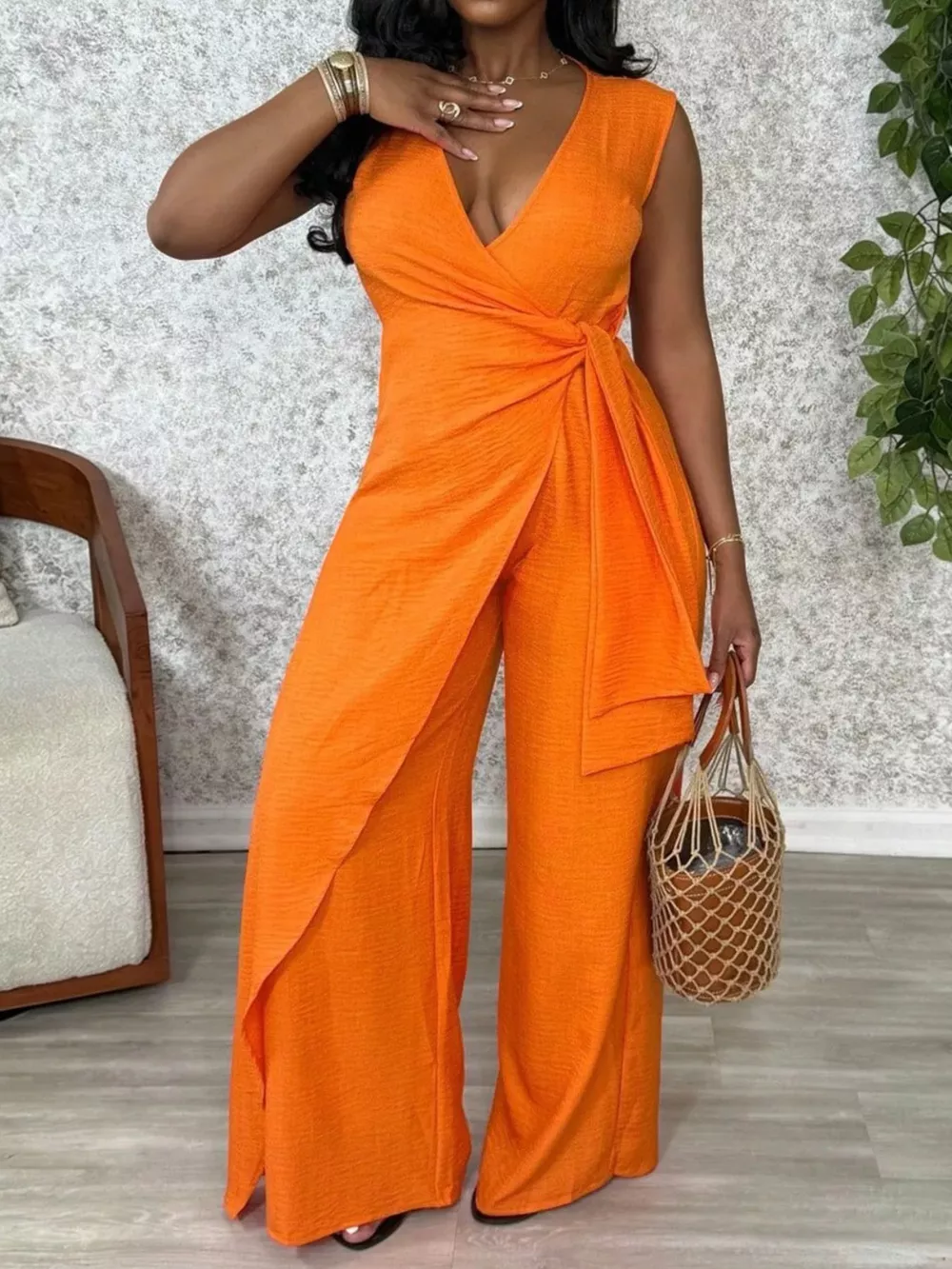 Wrap Front Wide Leg Jumpsuit, image 6
