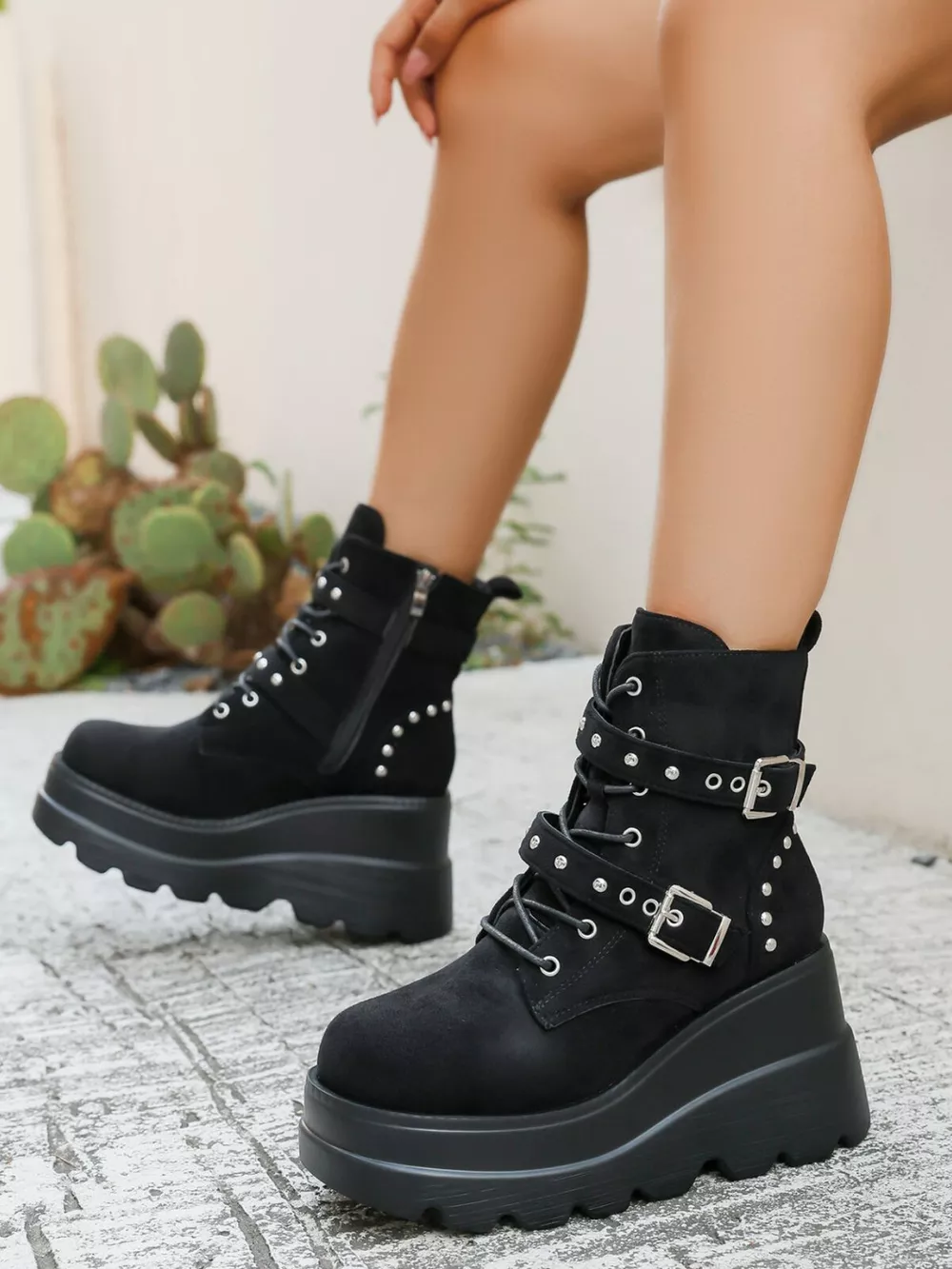 Lace Up Platform Wedge Boots, image 3
