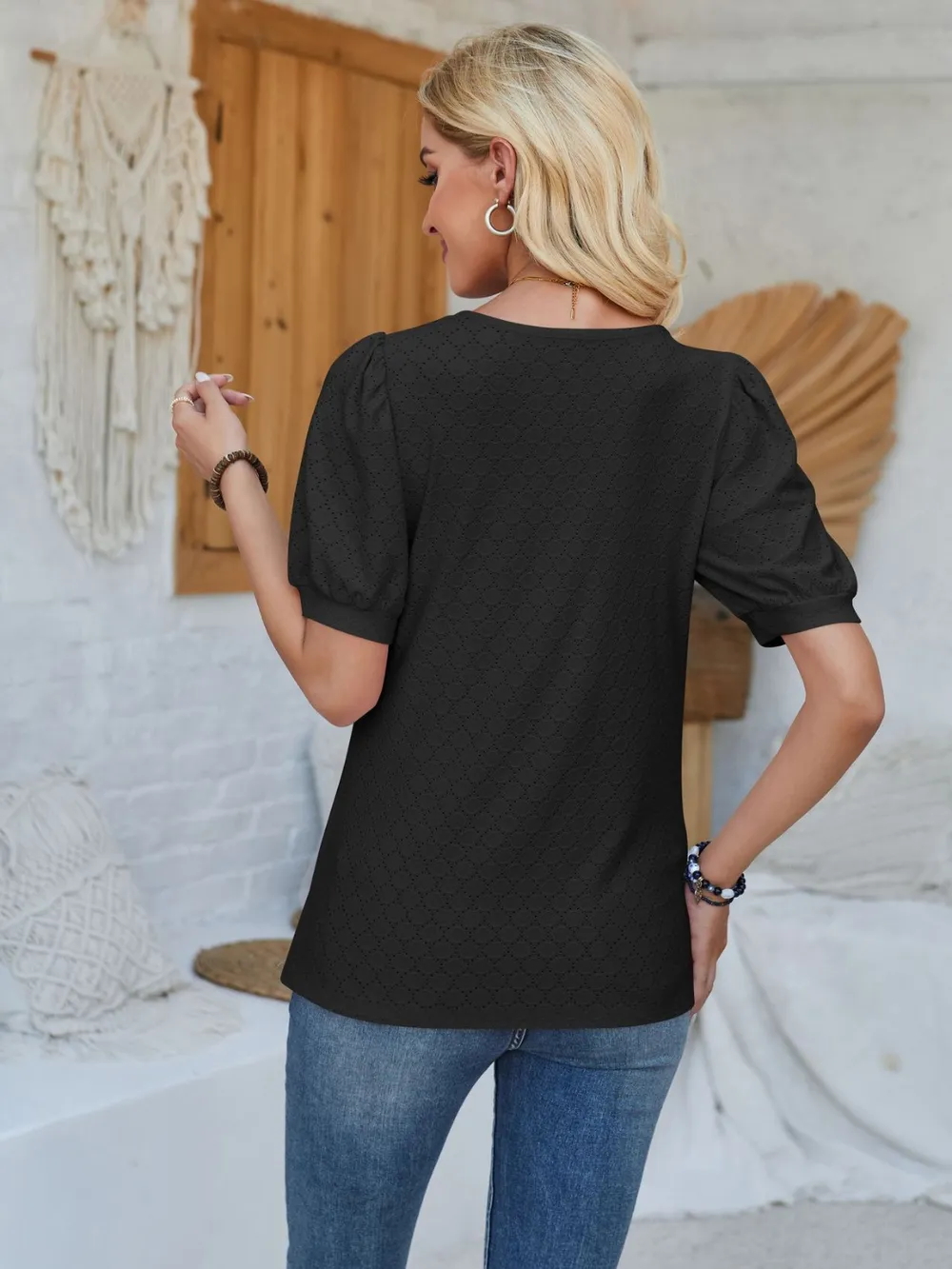 Eyelet Asymmetrical Neck Short Sleeve T-Shirt, image 12