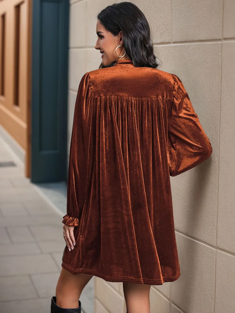 Ruched Surplice Long Sleeve Mini Dress, image 4