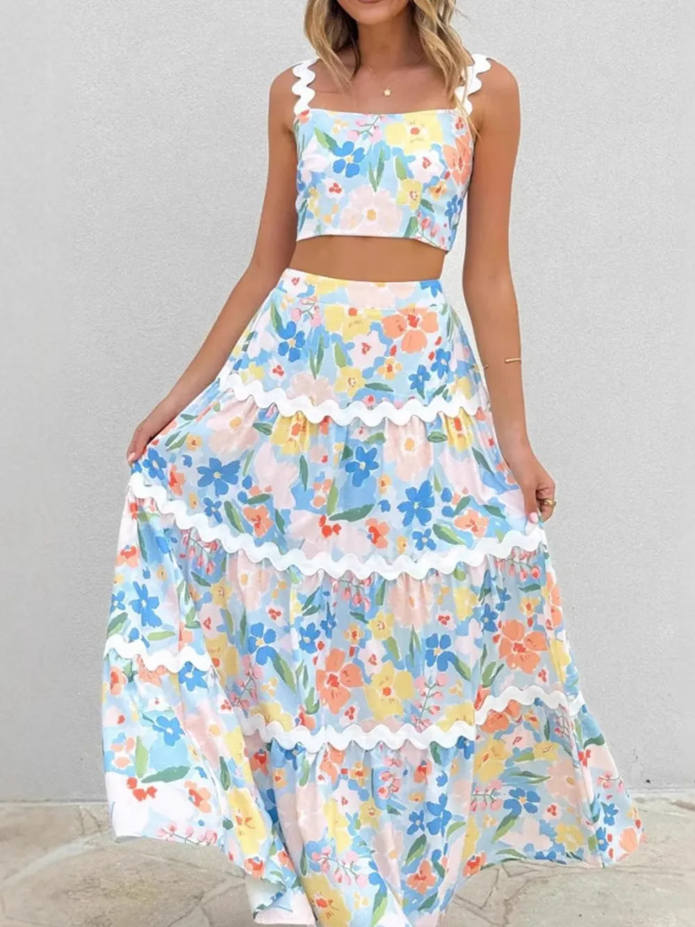 Printed Cami and Maxi Skirt Set, image 2
